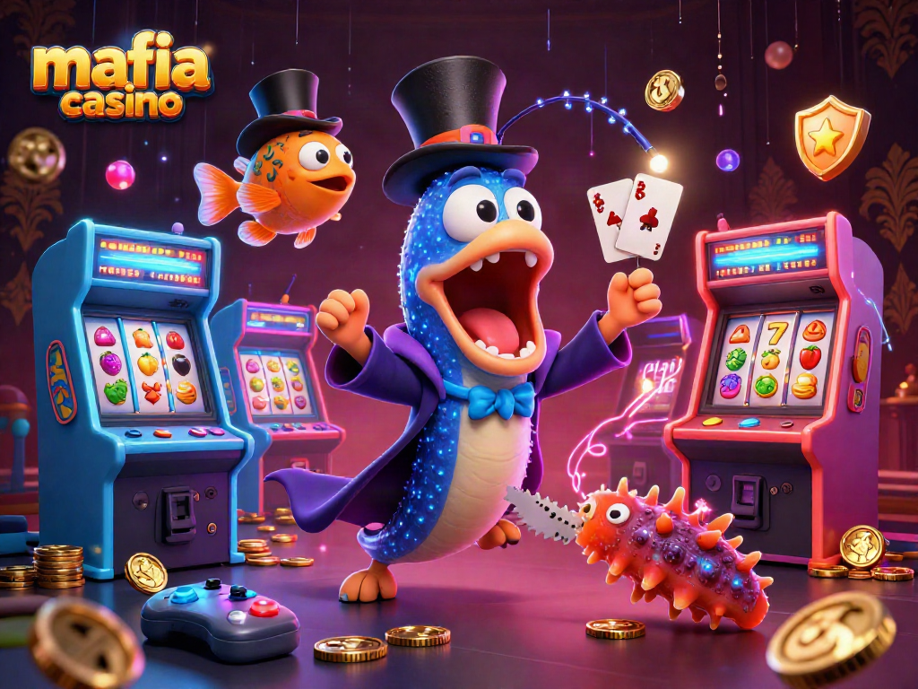 Mafia casino themed 3D illustration featuring magical marine characters engaged in a dynamic casino game setting.